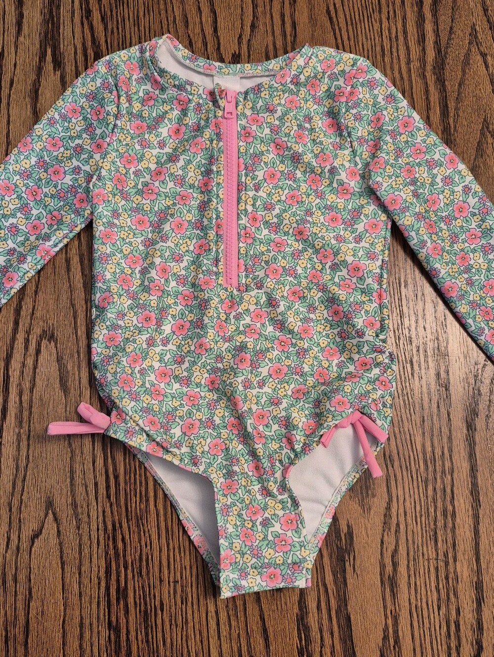 Cat & Jack Pink Zip-Front Strawberry Stripe Rashguard Set Of 2 - Picture 10 of 10